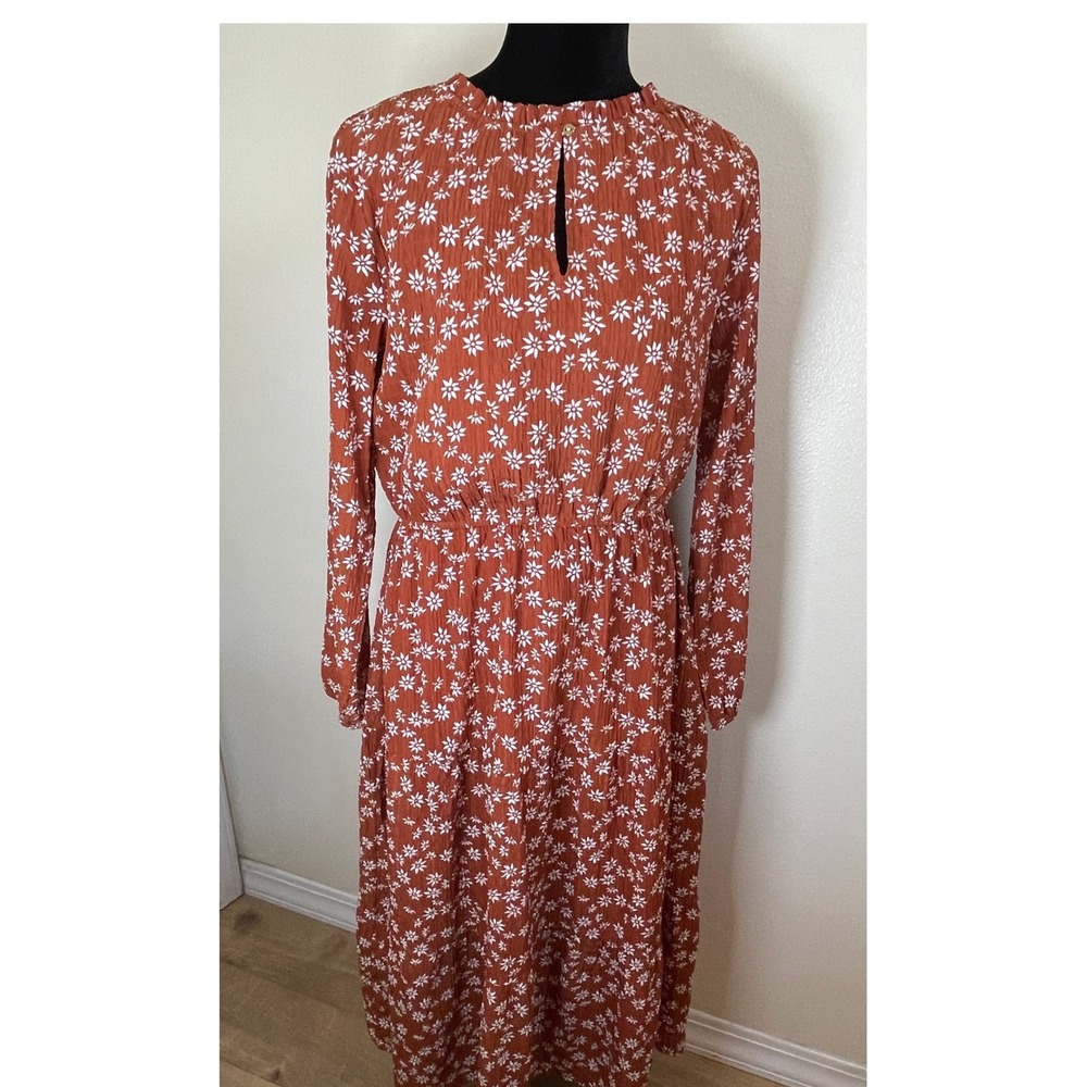 Loft Women's Sz M‎ Burnt Orange Tiered Madi Dress with Keyhole Opening